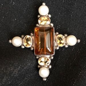 Amber Pin Pearls & Citrine JGD Janice Girardi